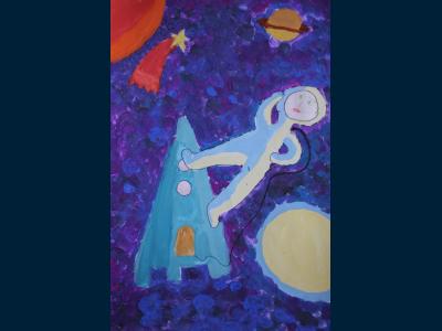 Картина. Автор: Суслова Ульяна. Техника: гуашь. Класс: 1 Космонавт