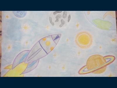 Картина. Автор: Халикова Эльза. Техника: карандаш. Класс: 1 Космическая галактика