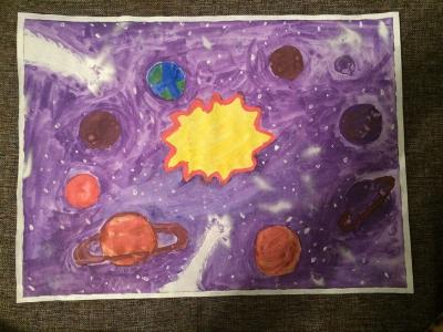 Картина. Автор: Хабибуллина Карина. Техника: гуашь. Класс: 1 «Моя мечта-космос»