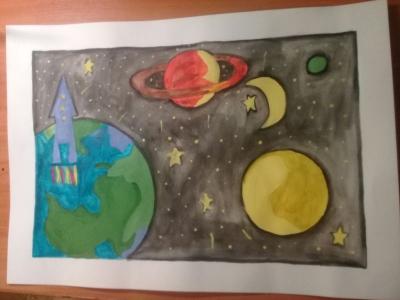 Картина. Автор: Елькина Лидия. Техника: акварель. Класс: 1 мой космос