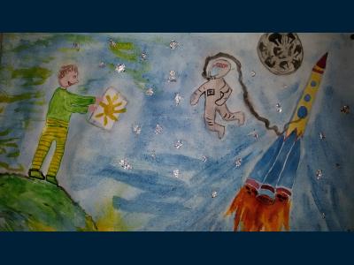 Картина. Автор: Сатвалов Искандер Рустемович. Техника: акварель. Класс: 1 Мой лучший друг космонавт