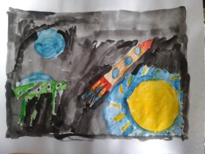 Картина. Автор: Алексеева Елизавета. Техника: акварель. Класс: 1 Мой космос