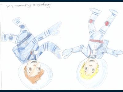 Картина. Автор: Голдобин Кирилл. Техника: карандаш. Класс: 2 друзья в космосе