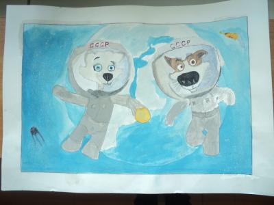 Картина. Автор: Васильева Мария. Техника: акварель. Класс: 2 Освоение космоса Россией