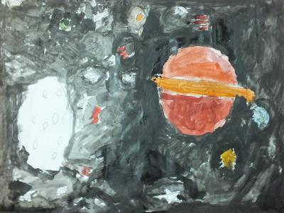 Картина. Автор: Сафин Денис. Техника: акварель. Класс: 2 " Моя мечта-космос"
