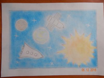 Картина. Автор: Давлетчурина Руфина. Техника: карандаш. Класс: 2 Сокровище космоса