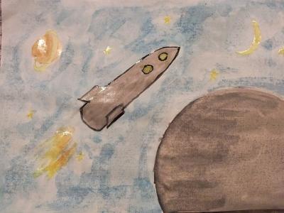 Картина. Автор: Ардванова Вилена. Техника: акварель. Класс: 2 "Космические путешествия"