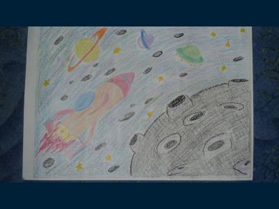 Картина. Автор: Хамзин Арсен. Техника: карандаш. Класс: 2 путешествие в космос
