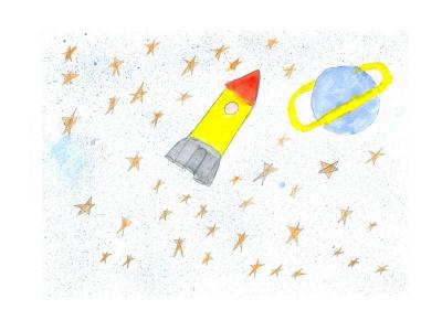 Картина. Автор: Сухова Айгуль. Техника: акварель. Класс: 3 Космическая техника
