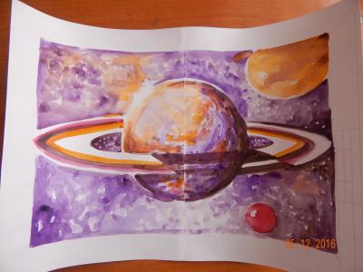 Картина. Автор: Хасанов Руслан. Техника: акварель. Класс: 3 Сокровище космоса