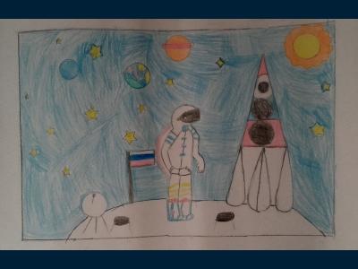 Картина. Автор: Арсланова Амира. Техника: восковые мелки. Класс: 3 "Моя мечта-космос"