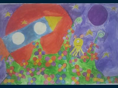 Картина. Автор: Губайдуллина Камила. Техника: акварель. Класс: 3 Планета цветов