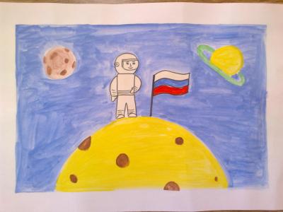 Картина. Автор: Ямилов Фадис. Техника: акварель. Класс: 3 «Освоение космоса Россией»
