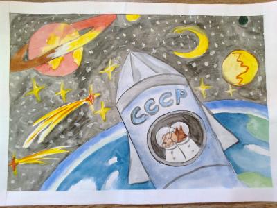 Картина. Автор: Аслаева Сафина. Техника: акварель. Класс: 3 «Животные на Орбите»