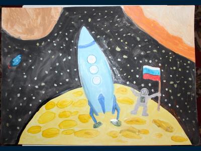 Картина. Автор: Данилова Ольга. Техника: гуашь. Класс: 5 Освоение космоса