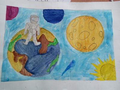 Картина. Автор: Гайнуллин Ильнур. Техника: акварель. Класс: 5 Космические дали