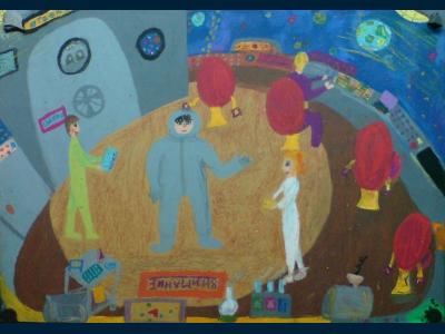 Картина. Автор: Альметова Аида Александровна. Техника: пастель. Класс: 6 Космический корабль