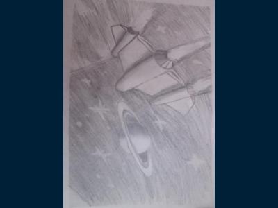 Картина. Автор: Фазылов Айнур Алмазович. Техника: карандаш. Класс: 7 Космические путешествия