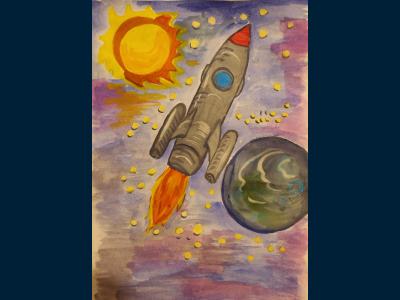 Картина. Автор: Шамсутдинов Руслан. Техника: акварель. Класс: 7 Космические дали