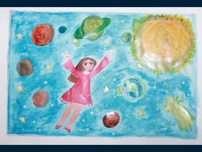 Картина. Автор: Жулина Дарья Александровна. Техника: акварель. Класс: 7 "Я летаю"