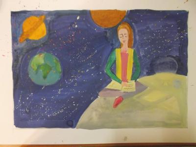 Картина. Автор: Хайбуллина Линара. Техника: гуашь. Класс: 8 "Я в космосе"