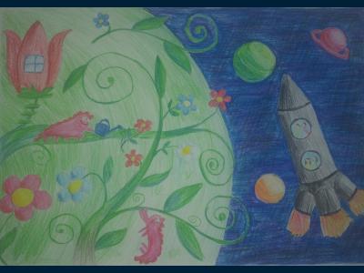 Картина. Автор: Губайдуллина Дина. Техника: карандаш. Класс: 8 Цветочная планета