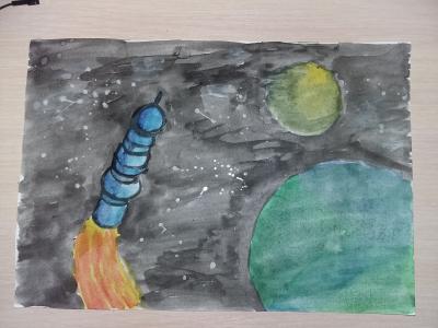 Картина. Автор: Горбунов Вадим. Техника: акварель. Класс: 1 мой космос