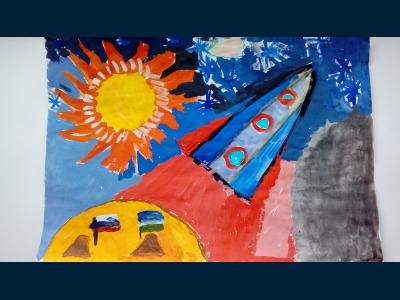 Картина. Автор: Баймурзина Мадина. Техника: акварель. Класс: 1 «Моя мечта-космос»