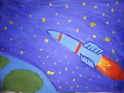 Картина. Автор: Курочкин Антон. Техника: гуашь. Класс: 1 Наши в космосе