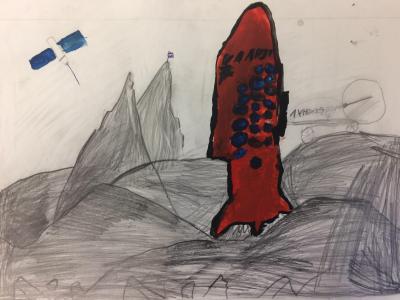 Картина. Автор: Федоров Кирилл. Техника: смешанная техника. Класс: 1 На Луне