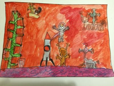 Картина. Автор: Торба София. Техника: акварель. Класс: 1 Жизнь на Марсе