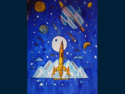 Картина. Автор: Латыпова Лилиана. Техника: смешанная техника. Класс: 1 Открытый Космос