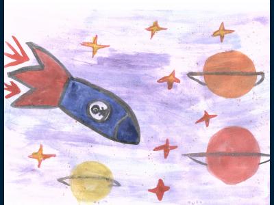 Картина. Автор: Закиров Раян Рабисович. Техника: акварель. Класс: 1 " Я и космос"