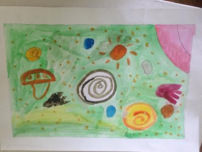 Картина. Автор: Гарифуллин Арслан. Техника: акварель. Класс: 1 я и мой космос