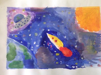 Картина. Автор: Хисамиев Рузиль. Техника: акварель. Класс: 1 космические дали