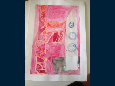 Картина. Автор: Сарбаев Ильяс. Техника: акварель. Класс: 1 Космическая техника