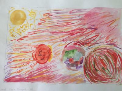 Картина. Автор: Асылова Диана. Техника: акварель. Класс: 1 космические дали