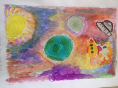 Картина. Автор: Байбулова Радмила. Техника: акварель. Класс: 1 сокровища космоса