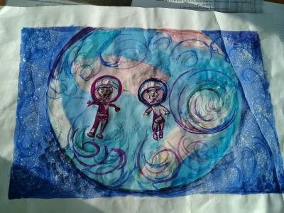 Картина. Автор: Арепринцев Юрий. Техника: акварель. Класс: 1 человек в космосе