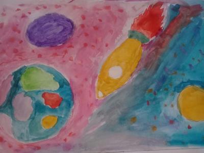 Картина. Автор: Салихов Халиль. Техника: акварель. Класс: 1 космические дали