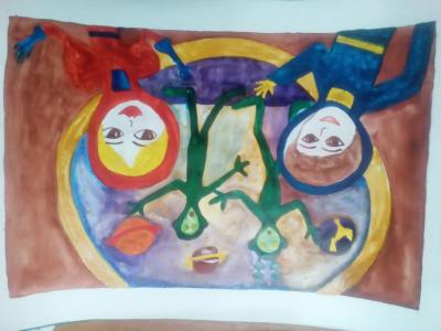 Картина. Автор: Гилажетдинова Камилла. Техника: акварель. Класс: 1 Друзья из космоса.