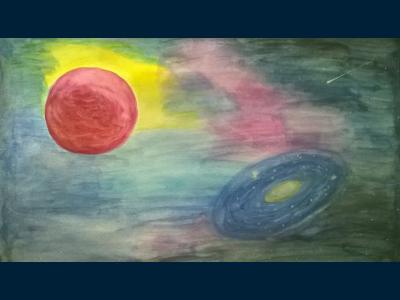 Картина. Автор: Миндиярова Милана Айдаровна. Техника: акварель. Класс: 1 Космические дали