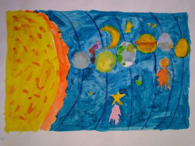 Картина. Автор: Кузьмина Виктория. Техника: акварель. Класс: 1 Солнечная система