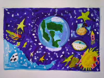 Картина. Автор: Губайдуллин Арслан. Техника: гуашь. Класс: 1 Космические дали