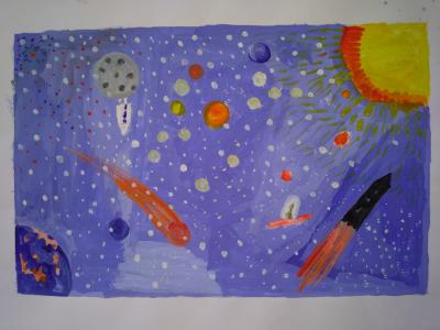 Картина. Автор: Бородин Данил. Техника: гуашь. Класс: 1 Падение метеорита