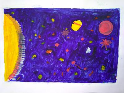 Картина. Автор: Пещерова Арина. Техника: гуашь. Класс: 1 Синева космоса