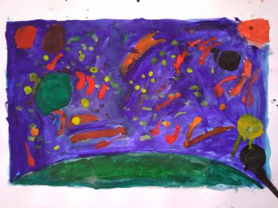 Картина. Автор: Сапаров Инэль. Техника: гуашь. Класс: 1 Метеоритный дождь