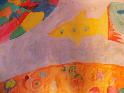 Картина. Автор: Рафикова Эльмира. Техника: акварель. Класс: 2 Я летаю над планетой