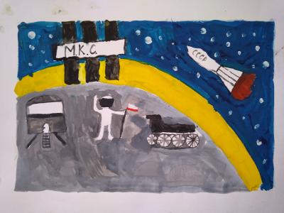 Картина. Автор: Ахмадуллин Арсэн. Техника: гуашь. Класс: 2 Освоение планеты