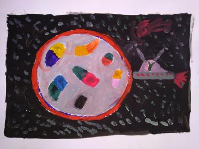 Картина. Автор: Зайнетдинов Амаль. Техника: гуашь. Класс: 2 Космический город